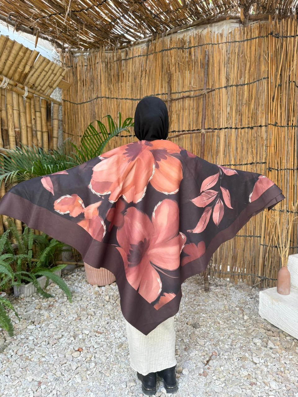 Floral Mocha Shawl - square